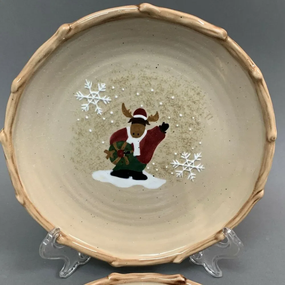 Make the Season Bright Salad Plates Christmas Holiday‎ Bear Moose Lot of 2